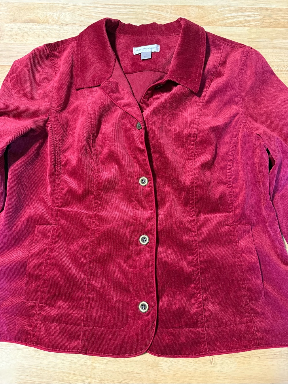 Christopher & Banks Women’s Large Red Corduroy Jacket Paisley Print Button Front